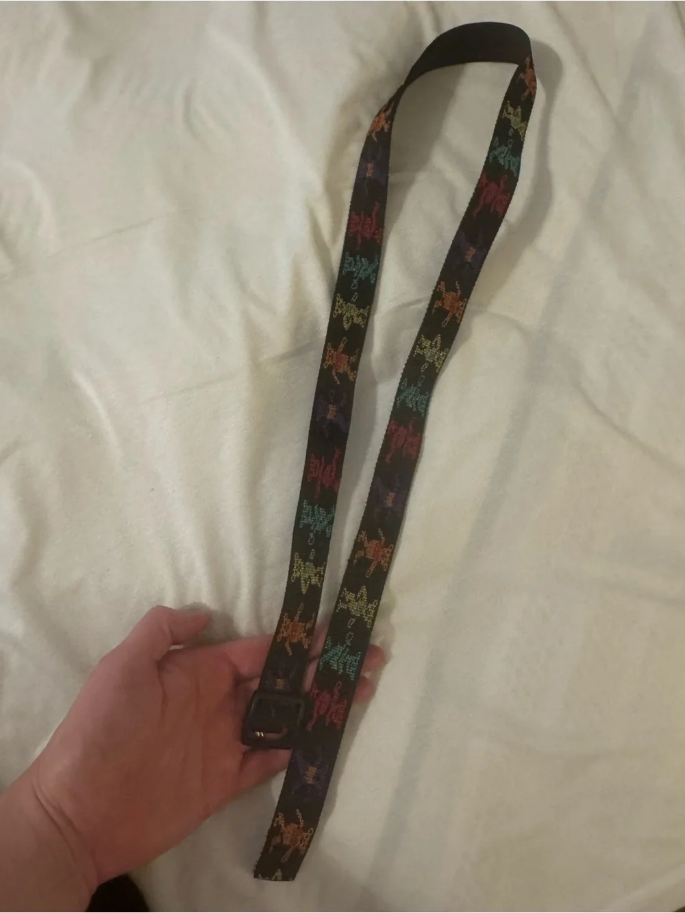 Black Webbing Belt with Rainbow Dancing Bear Pattern